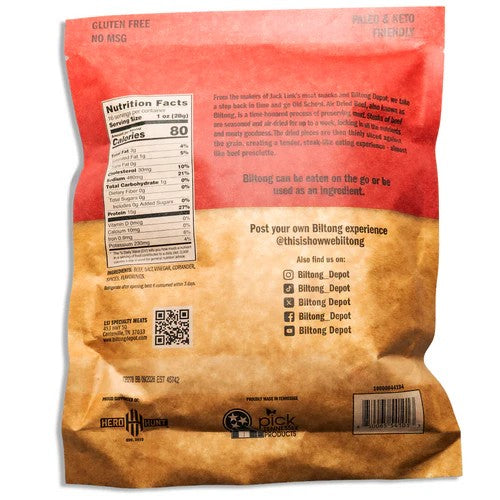 BILTONG DEPOT Beef Jerky Tiras Con Grasa Original 1LB (454g)