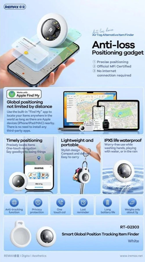 REMAX RT-G2303 Localizador Objetos Mascotas Personas Apple Fine My