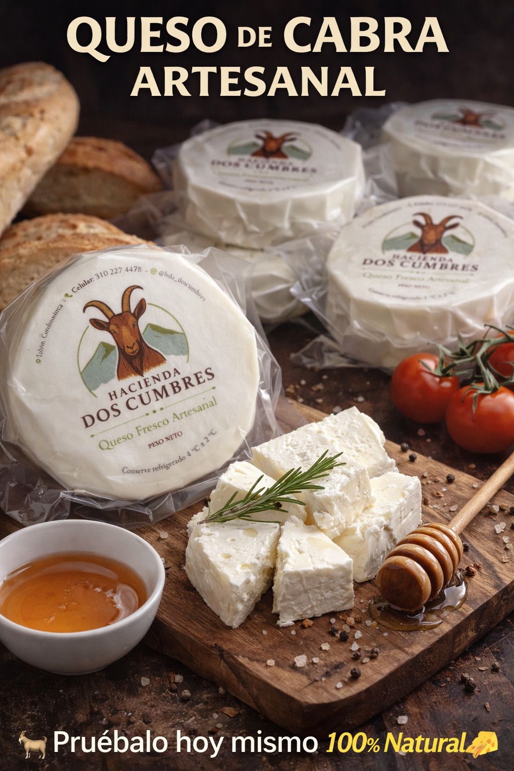 Queso De Cabra Artesanal Hacienda Dos Cumbres Natural (250g)