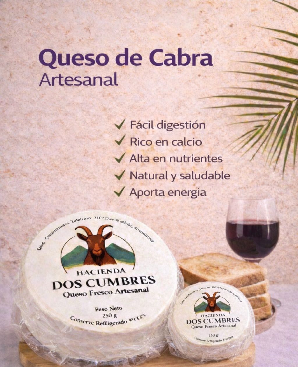 Queso De Cabra Artesanal Hacienda Dos Cumbres Natural (250g)